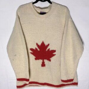 Vintage Handmade Tejemujeres Cream Red Knit Maple Leaf Crew Neck Knit Sweater XL